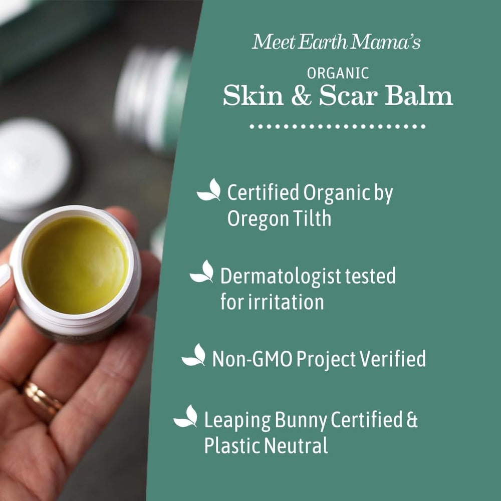 Earth Mama balm being applied to a healed scar to soften skin