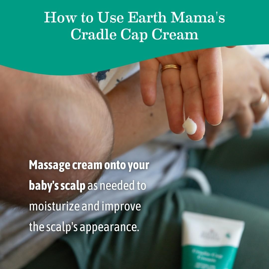 Earth Mama cradle cap cream ingredient list close-up showing organic oils and shea butter