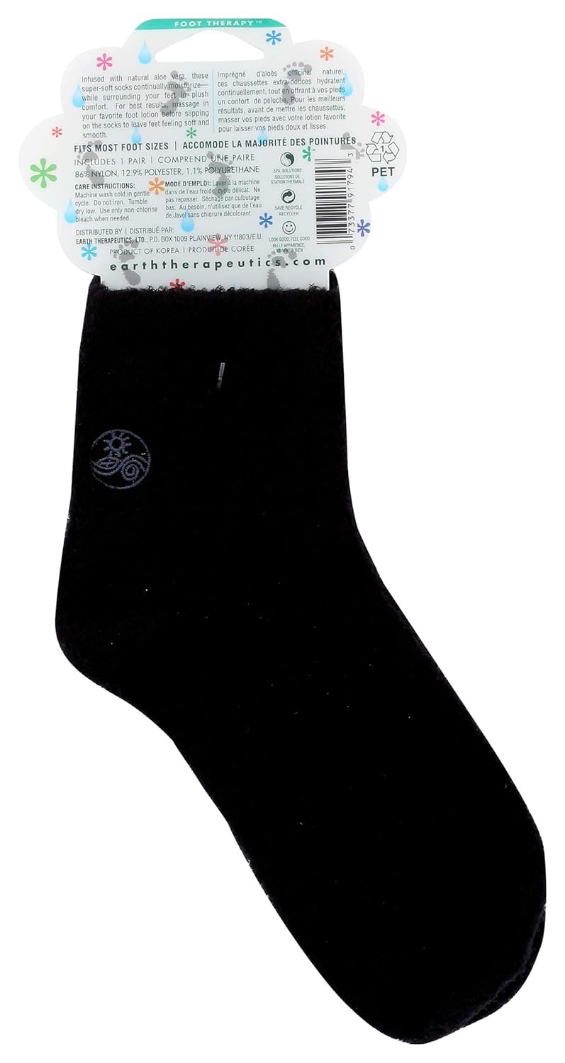 Earth Therapeutics aloe vera socks black fabric detail showing lush pile and conditioning infusion