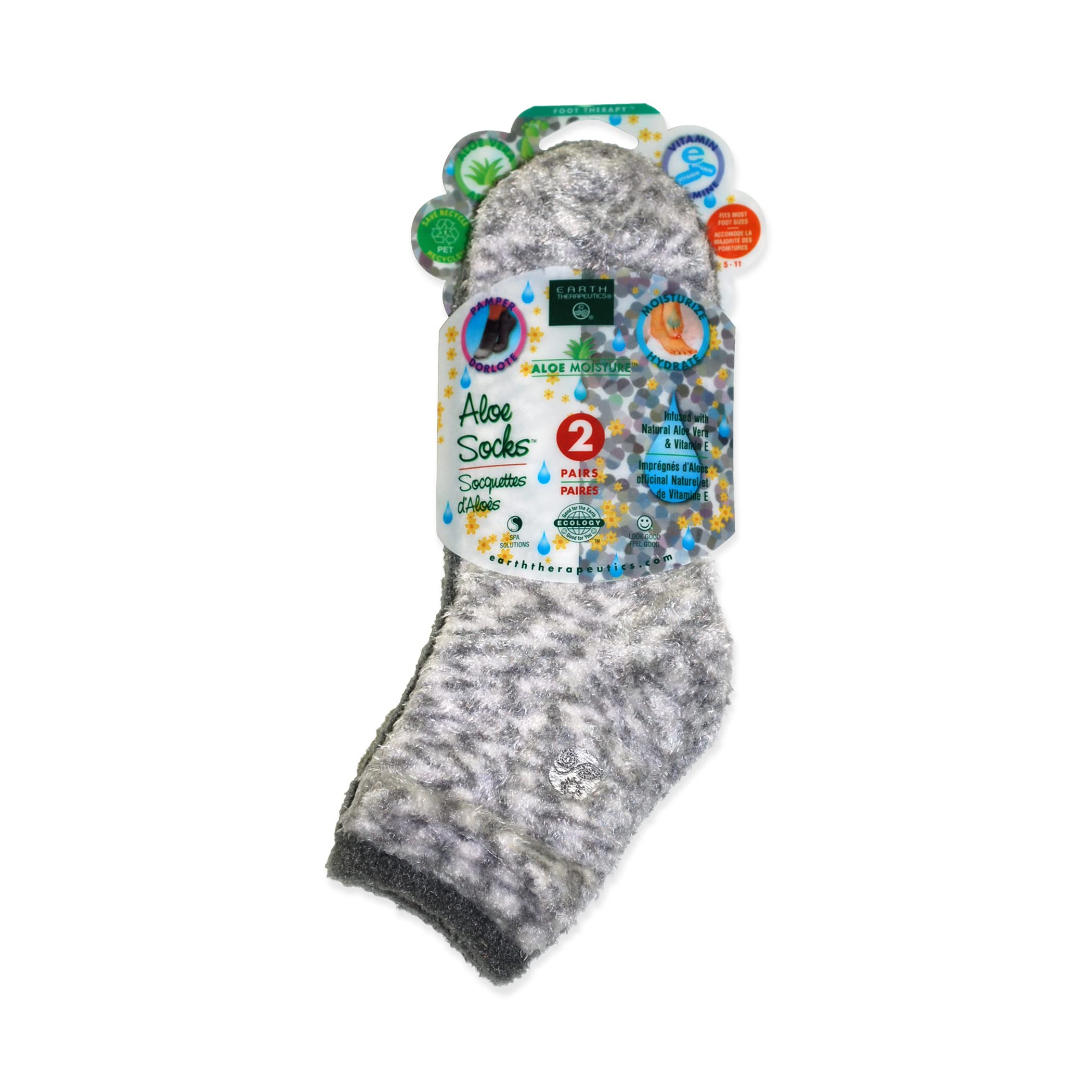 Earth Therapeutics aloe socks front view showing two pairs, soothing hydration