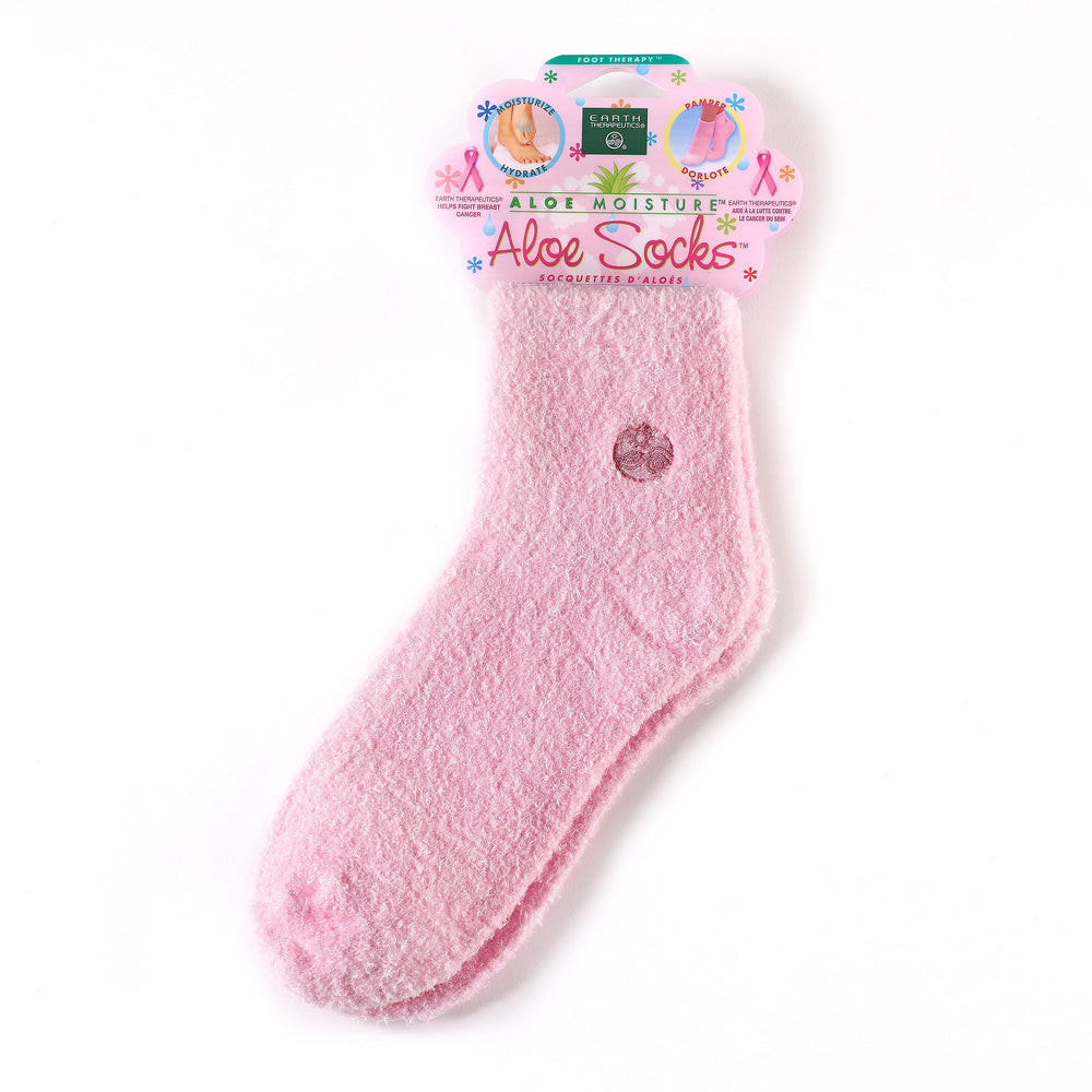 Earth Therapeutics aloe vera socks front view showing soft pink pair and fit benefit