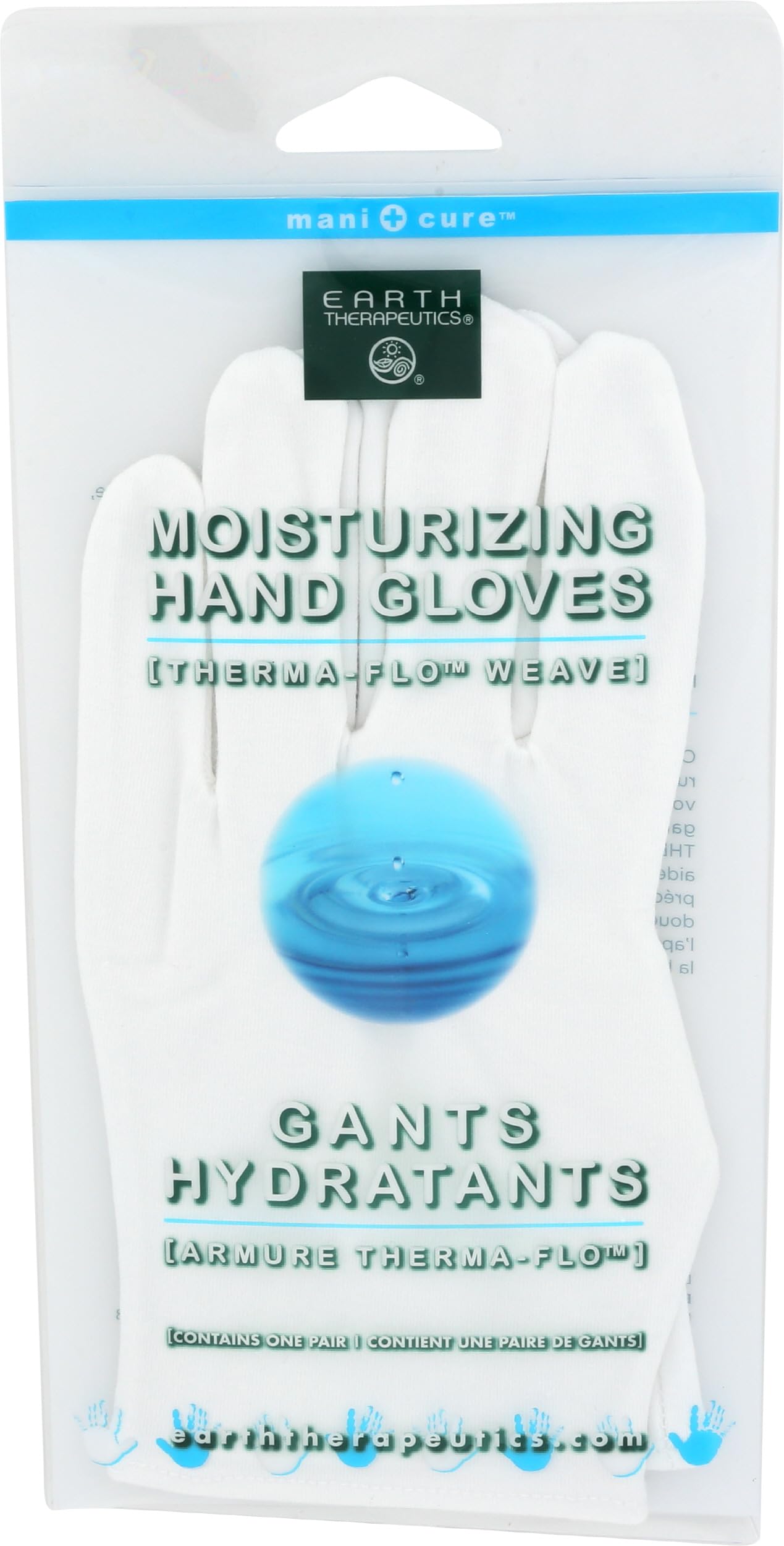 Earth Therapeutics gloves front view showing white pair and snug fit benefit