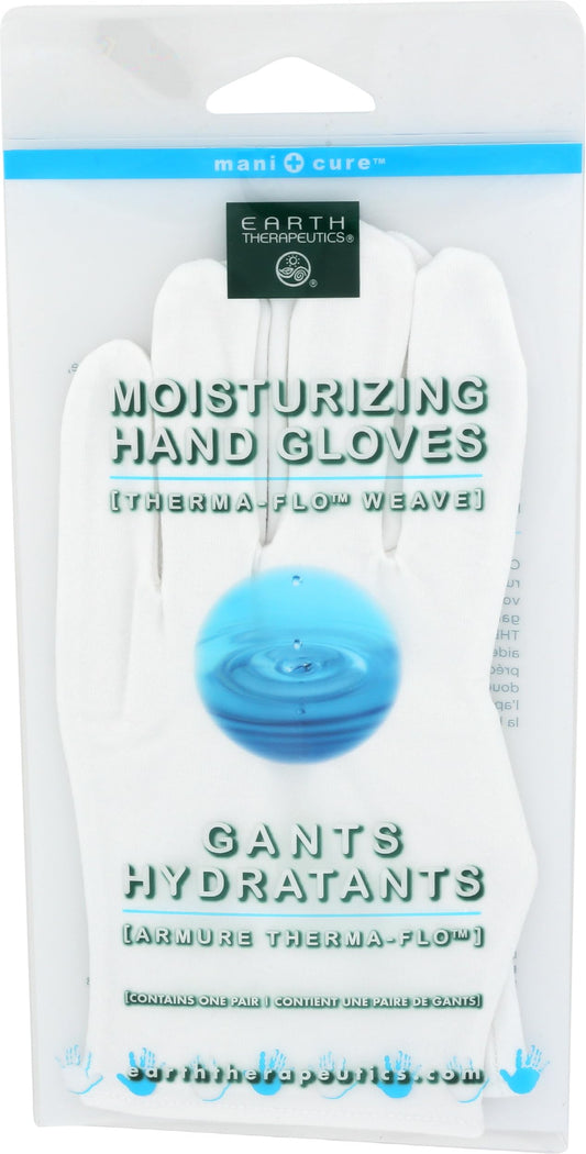 Earth Therapeutics gloves front view showing white pair and snug fit benefit