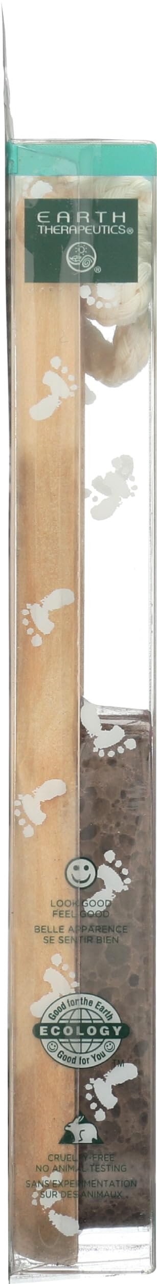 Earth Therapeutics pumice size comparison next to toothbrush illustrating compact travel-friendly design
