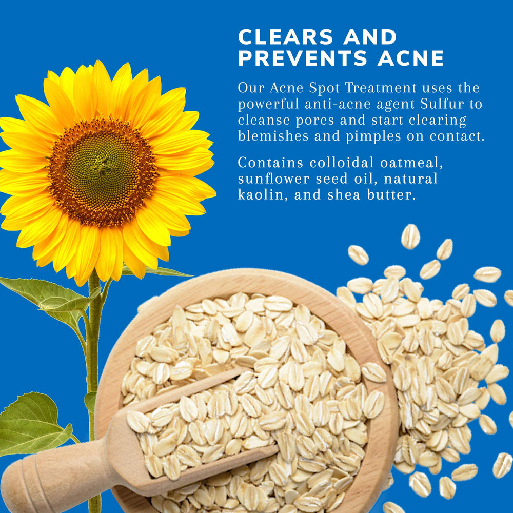 Close-up ingredients callout on Earth's Care highlighting 10% sulfur active benefit
