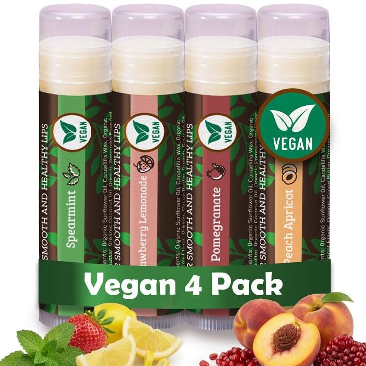Earth's Daughter front packaging showing four vegan lip balm tubes and flavors