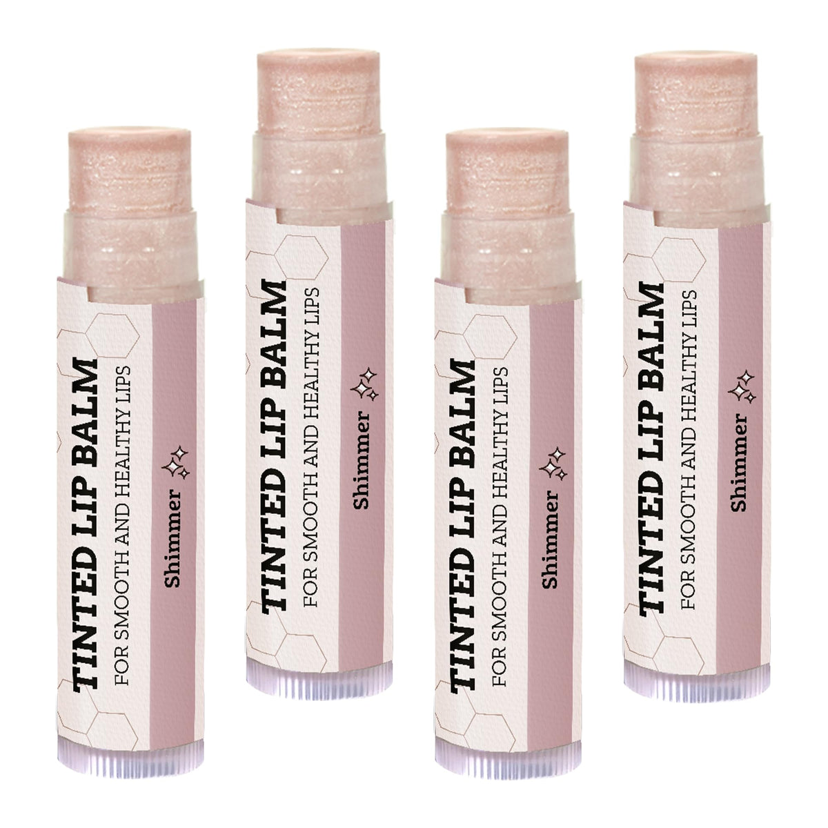 Earth's Daughter front packaging showing four shimmer tinted balms and benefits