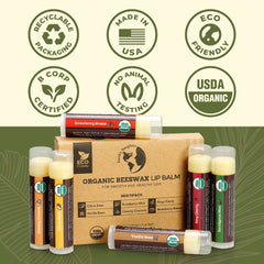 Earth's Daughter ingredients label listing organic beeswax, coconut oil and vitamin E benefits