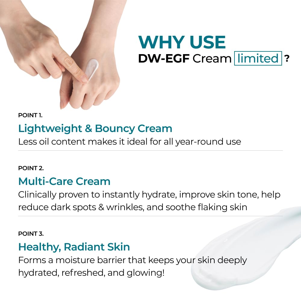 EASYDEW DW-EGF cream being scooped onto hand for easy application and quick absorption