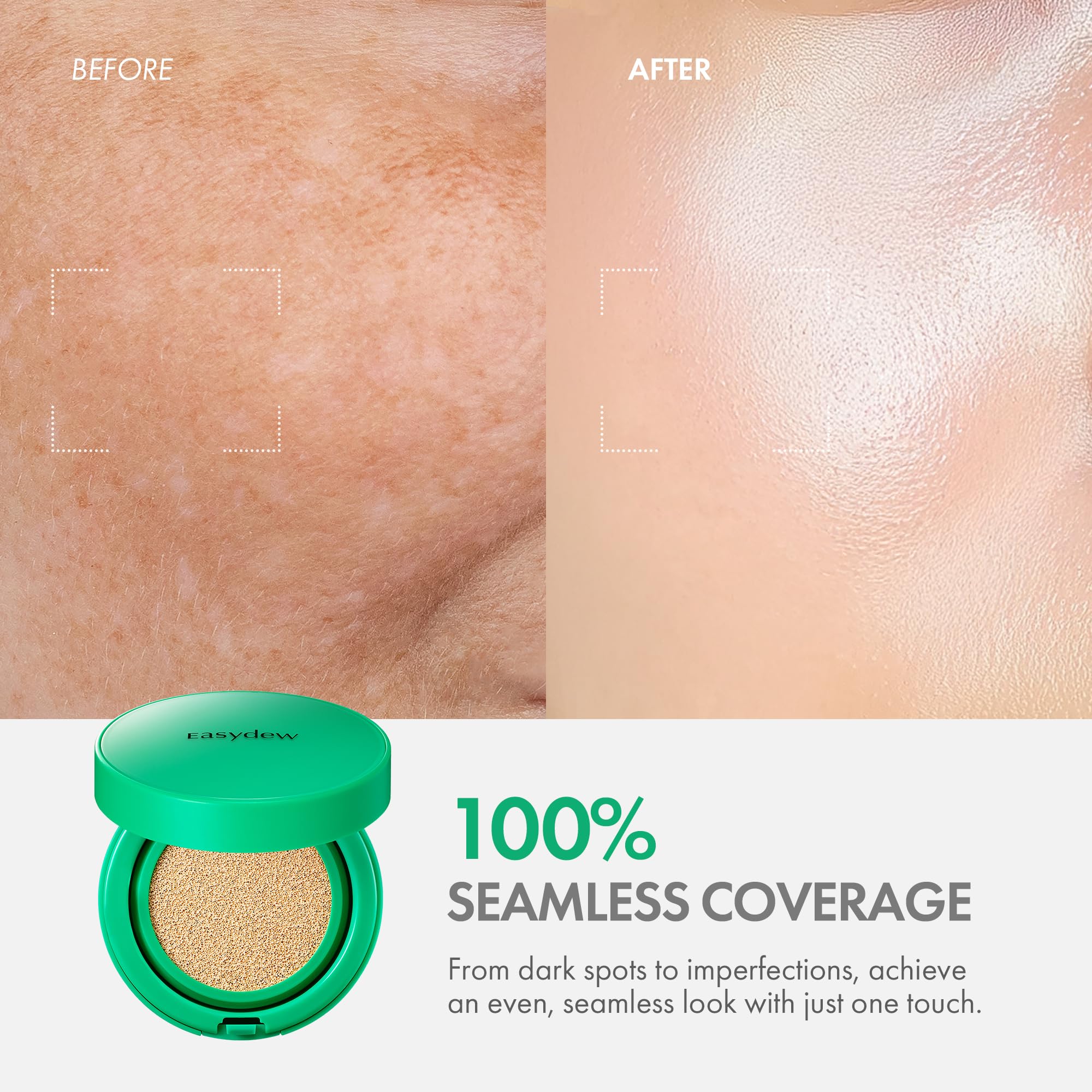 EASYDEW shade swatches on arm, illustrating #23 Natural match and blending benefit