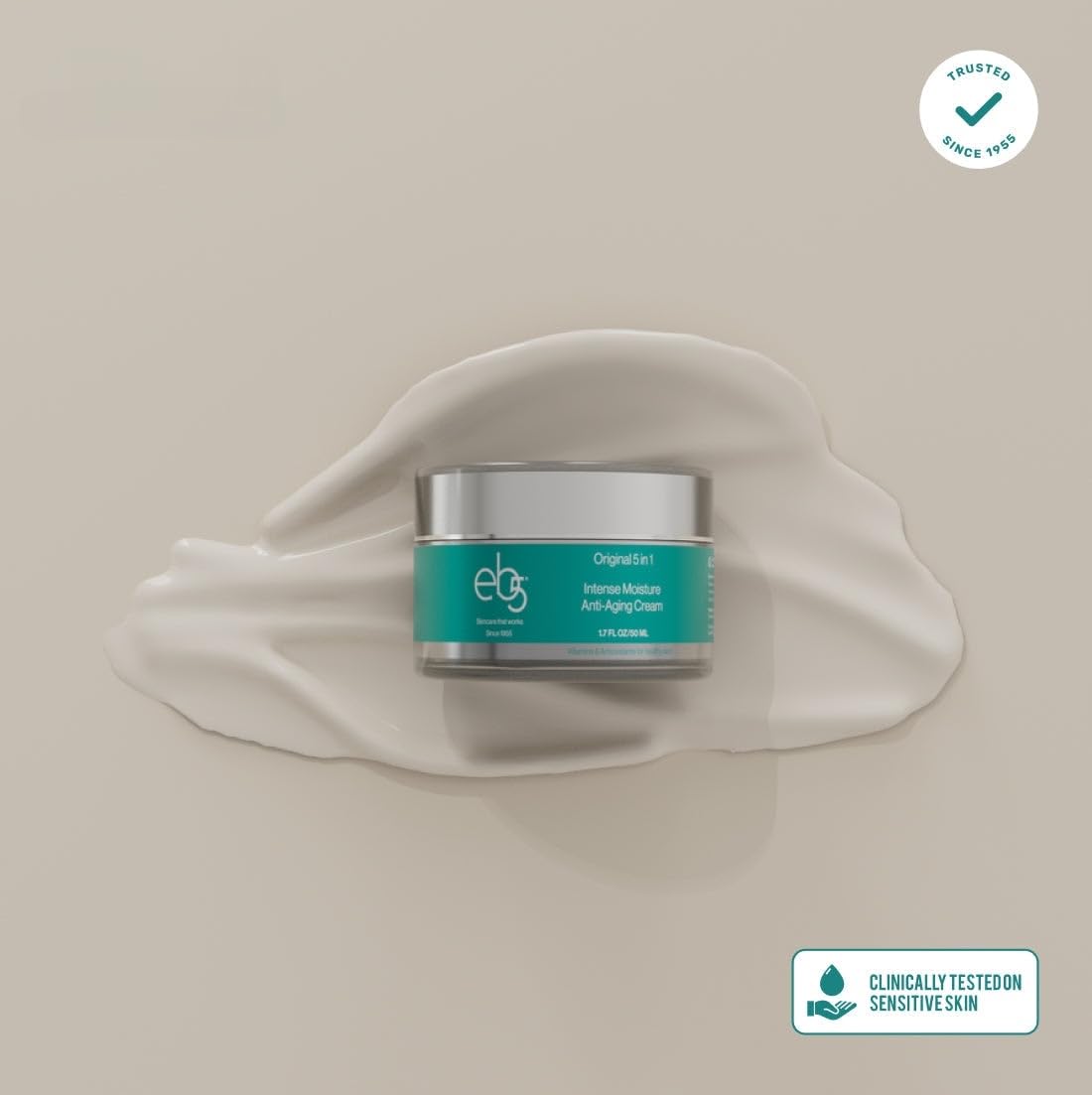 eb5 jar on bathroom counter at night, demonstrates evening repair benefit