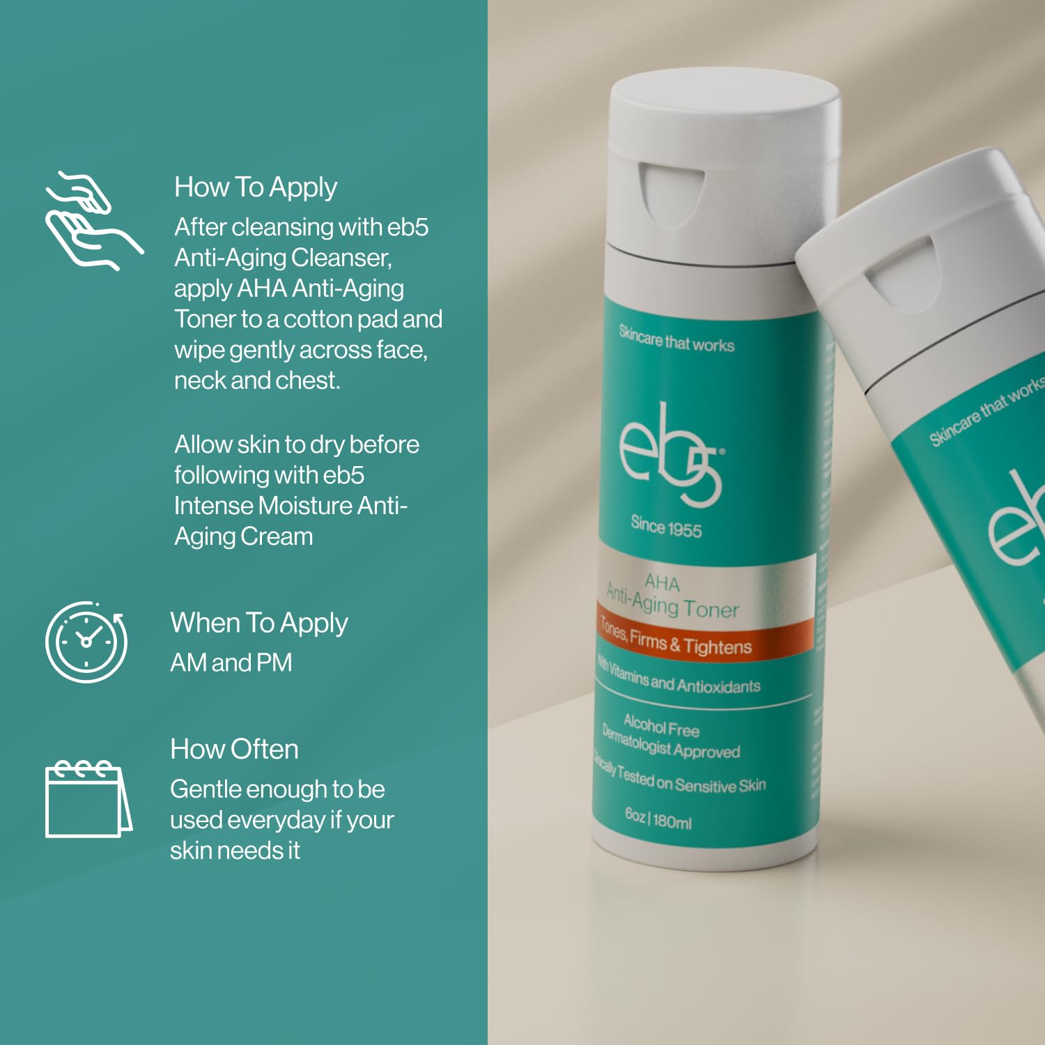 eb5 toner single droplet on skin showing hydrating, non-drying texture
