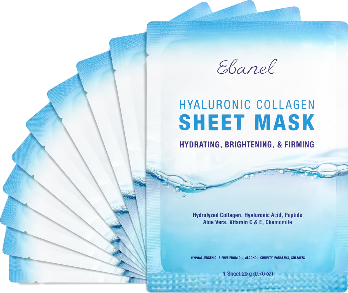 Ebanel front box packaging showing 10 masks and benefits