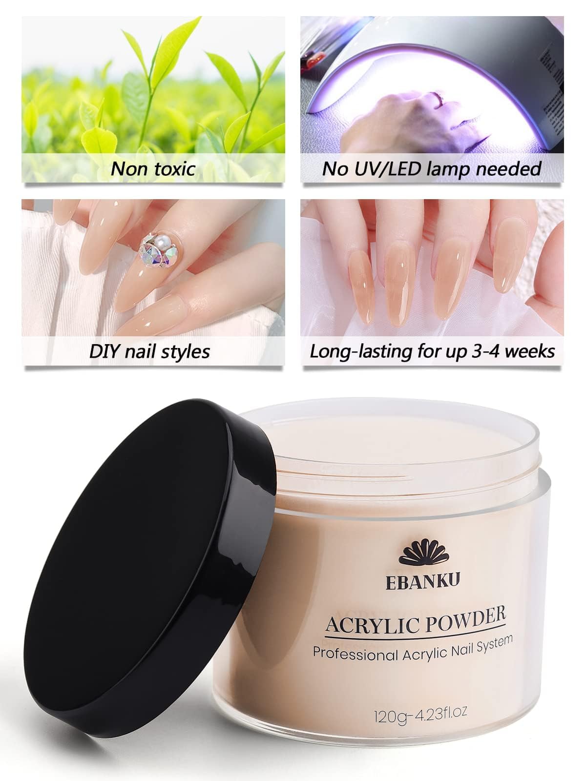 EBANKU brush applying powder to nail for quick, lamp-free curing benefit