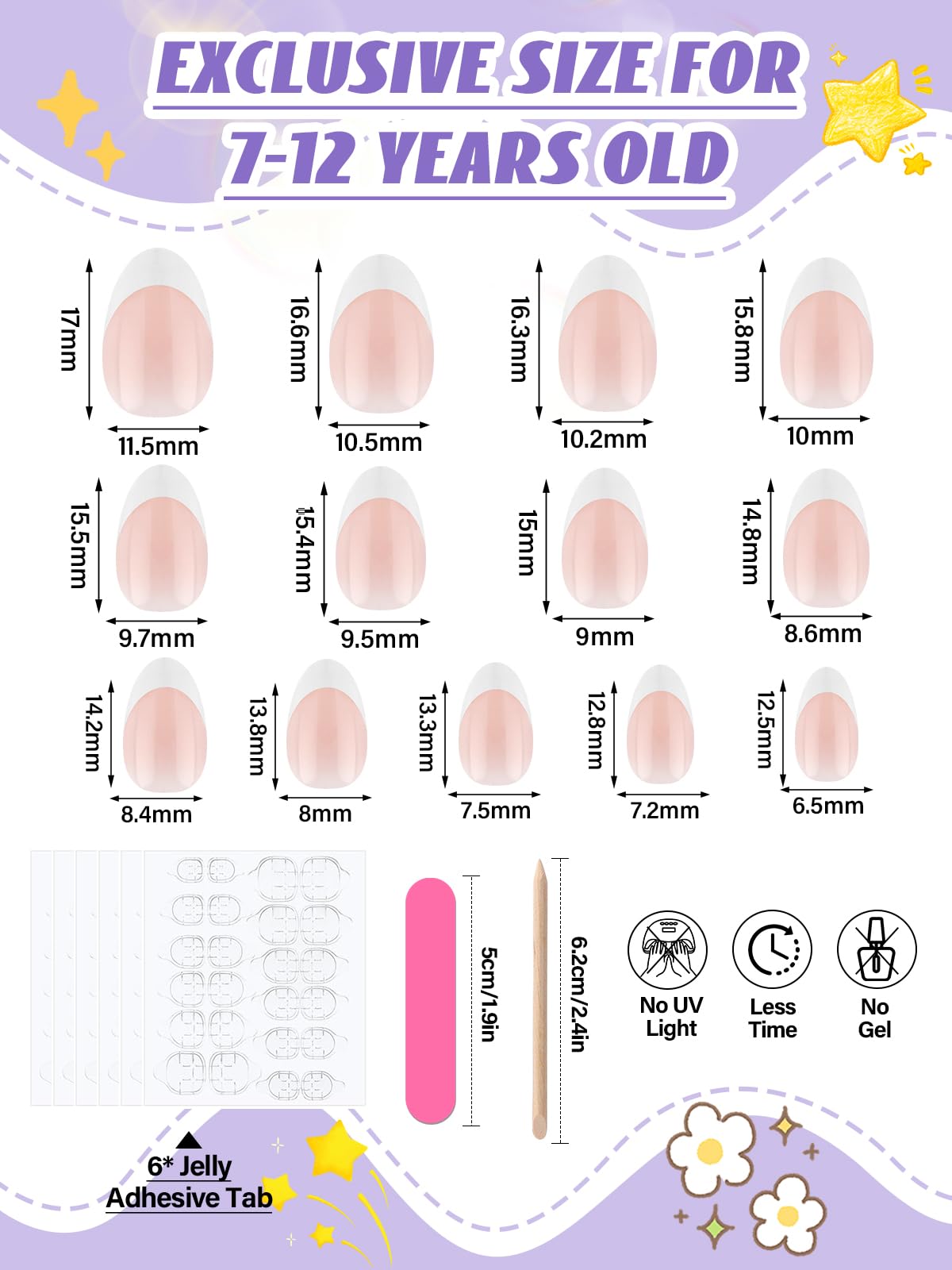 EBANKU close up of classic French tip detail for neat, age appropriate look