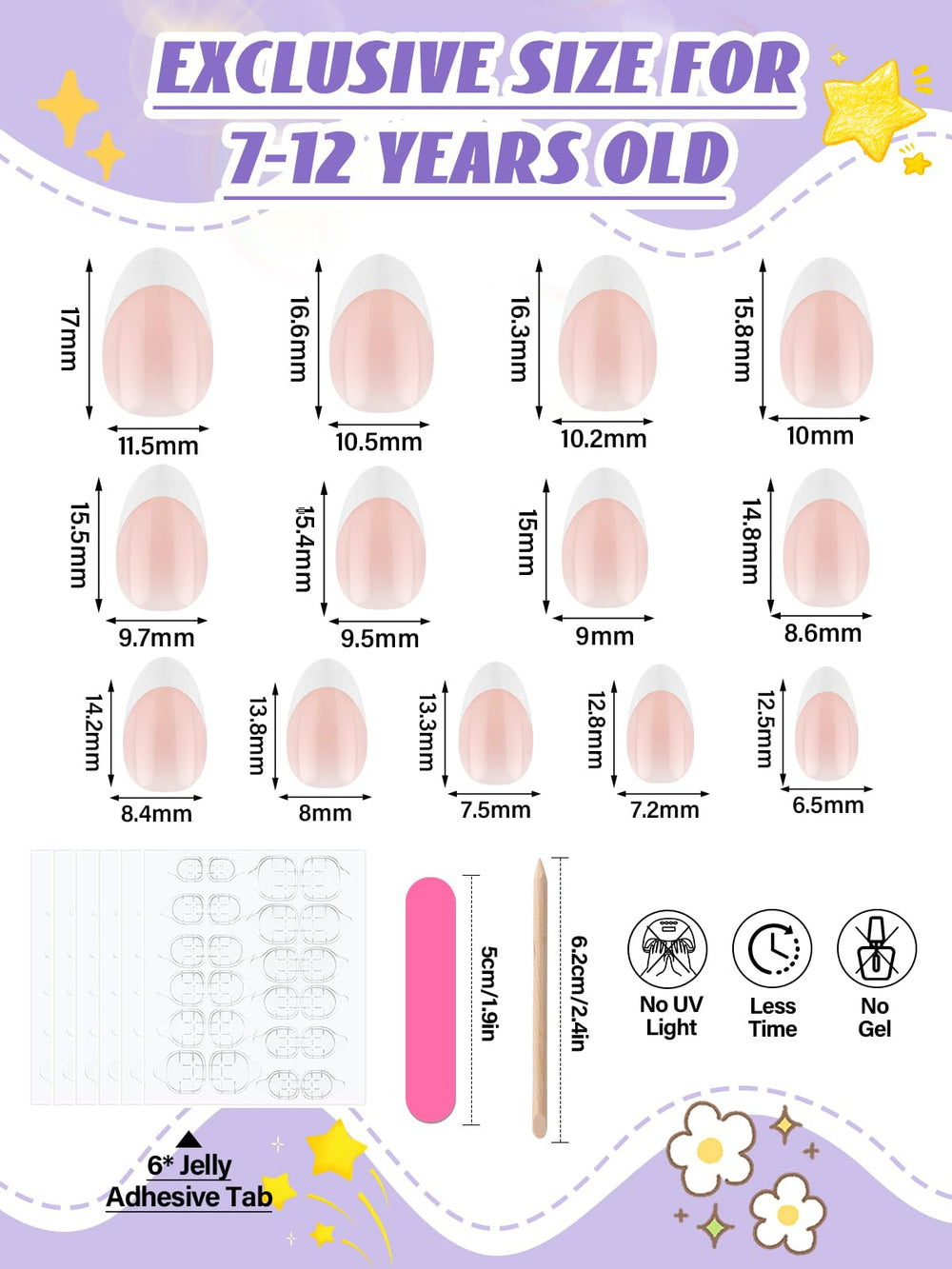 EBANKU close up of classic French tip detail for neat, age appropriate look