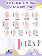 EBANKU close up of classic French tip detail for neat, age appropriate look