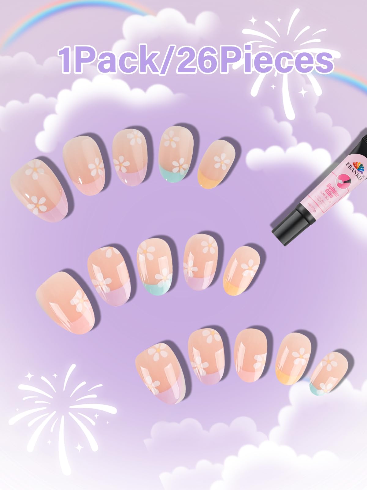EBANKU closeup of pink flower pattern on nail, vivid design detail for playful looks
