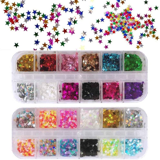 EBANKU front packaging showing 24 sealed star glitter boxes and benefit of organized colors