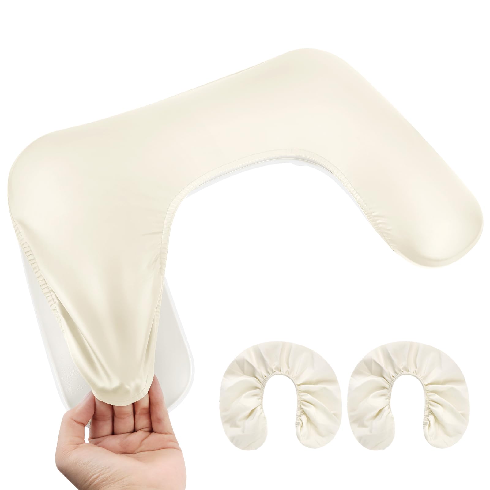 EBANKU front view of beige arm rest cover showing neat fit and protection
