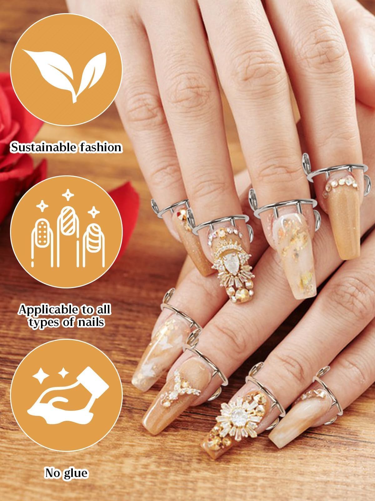 EBANKU rings in use with press-on nail application demonstrating secure quick hold