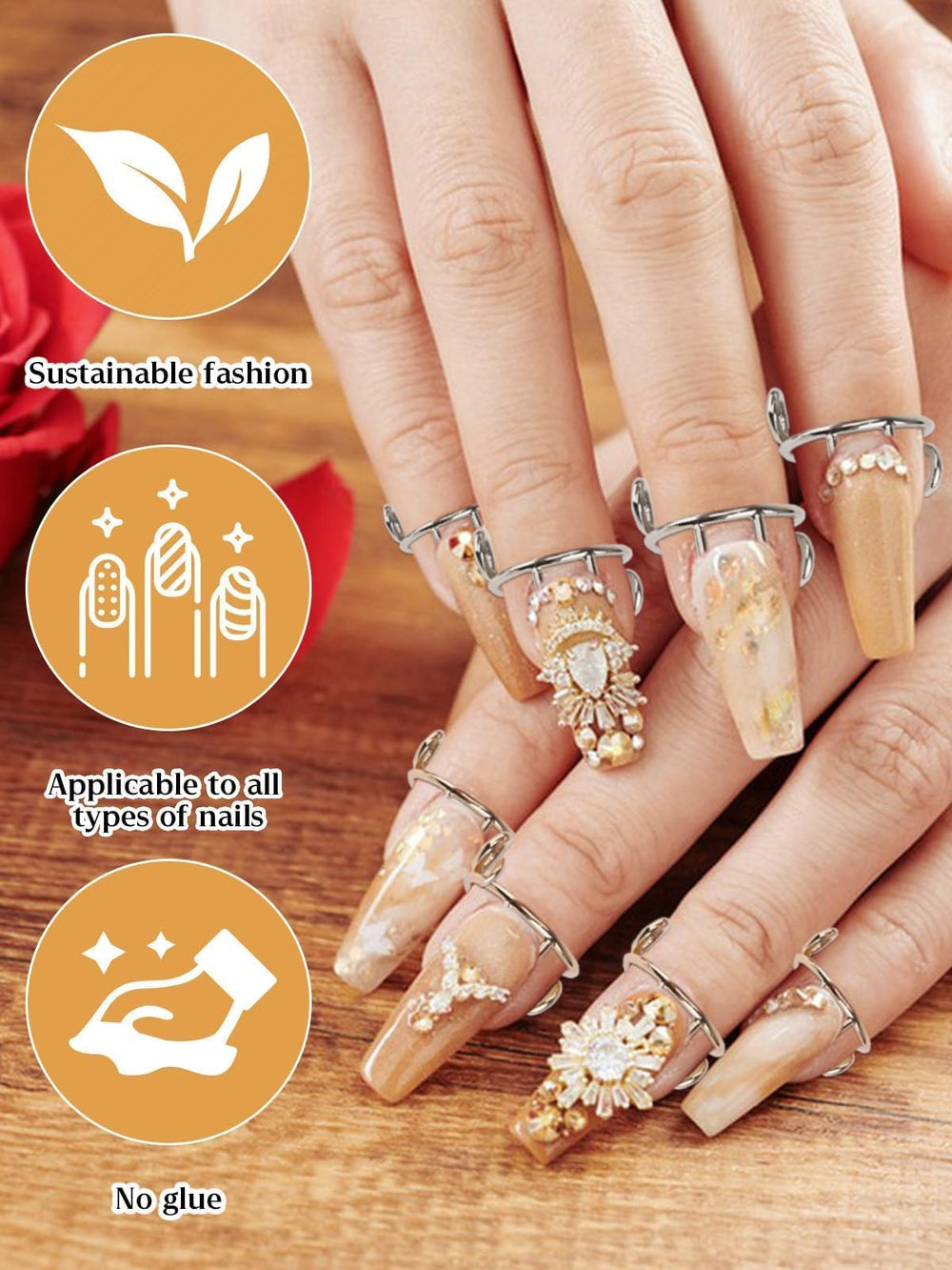 EBANKU rings in use with press-on nail application demonstrating secure quick hold