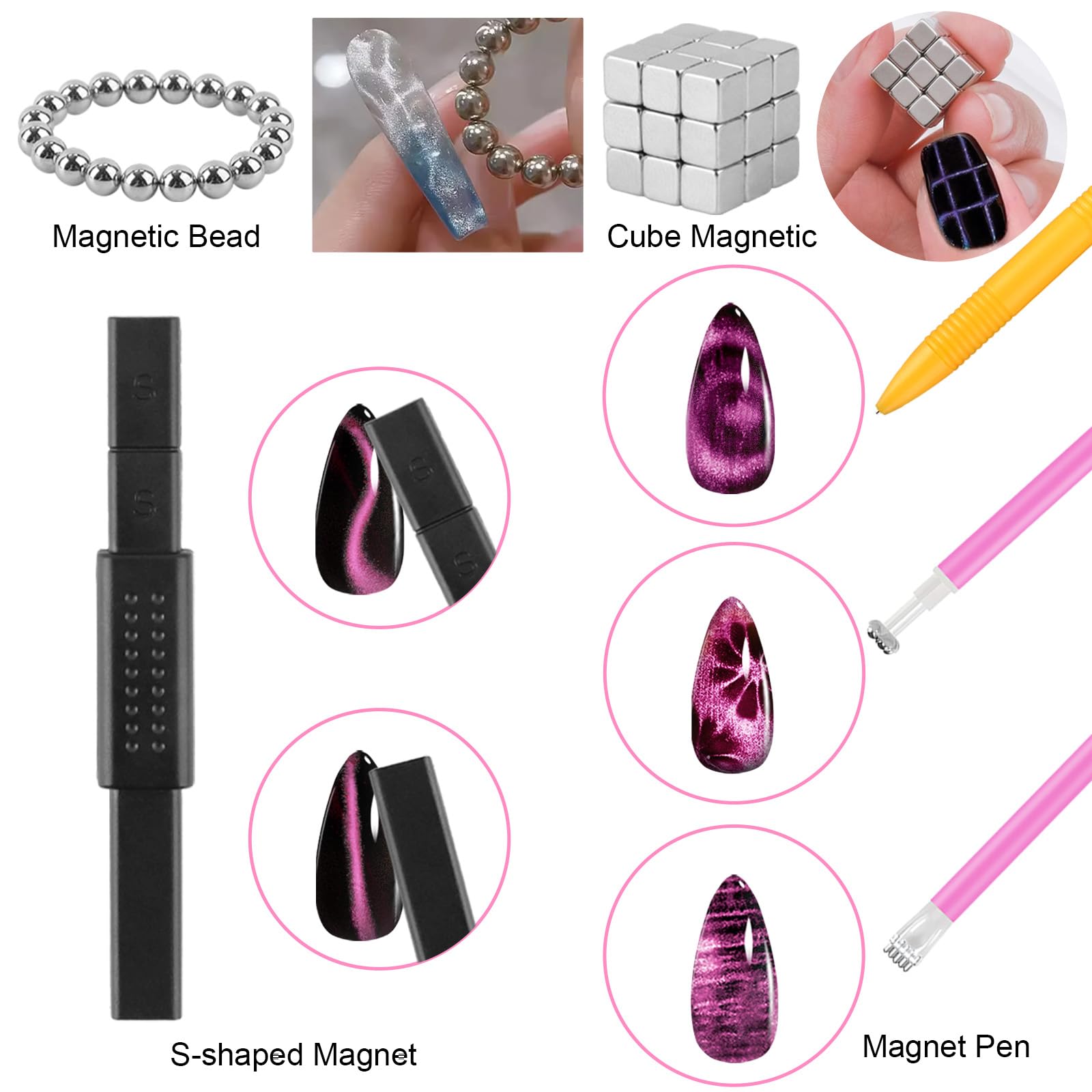 EBANKU magnetic pen and double-end stick for precise pattern control on nails