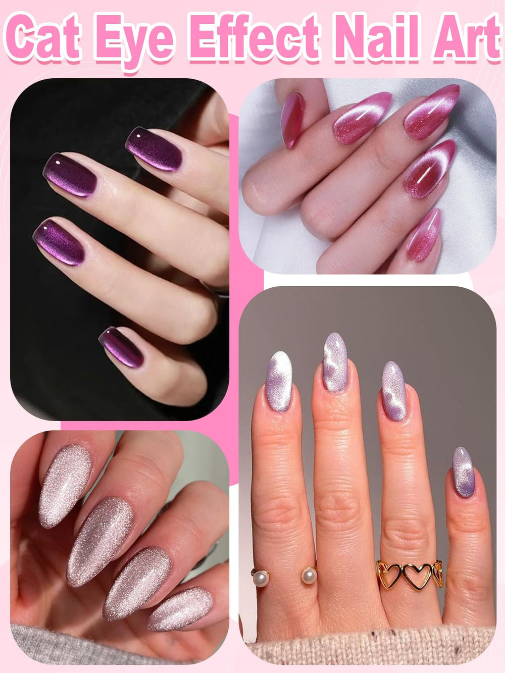 EBANKU magnets held above a gel nail tip creating a sharp cat eye shimmer