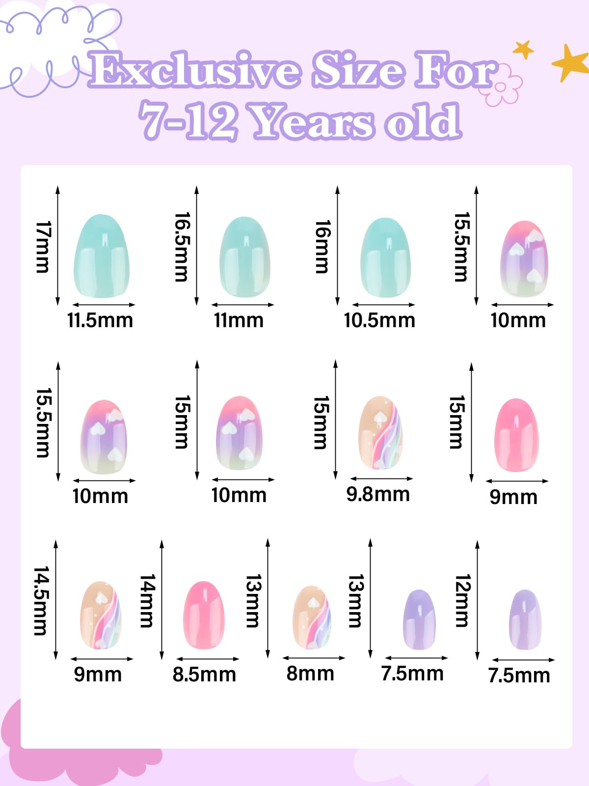 EBANKU numbered nail size layout displaying 13 sizes to ensure a proper fit for each finger