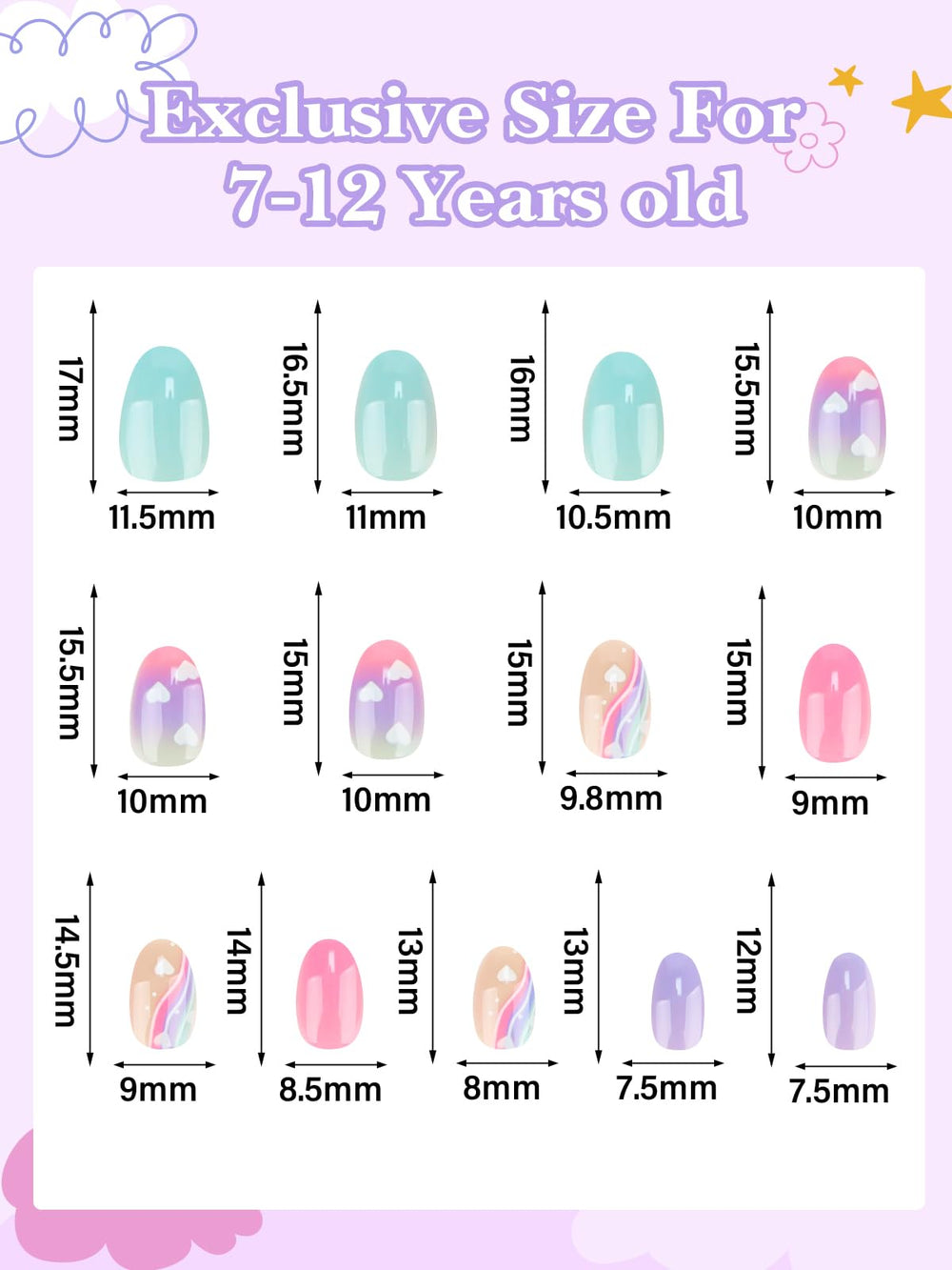 EBANKU numbered nail size layout displaying 13 sizes to ensure a proper fit for each finger