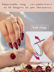 EBANKU ring placed over a press-on nail in use, secure decorative hold benefit