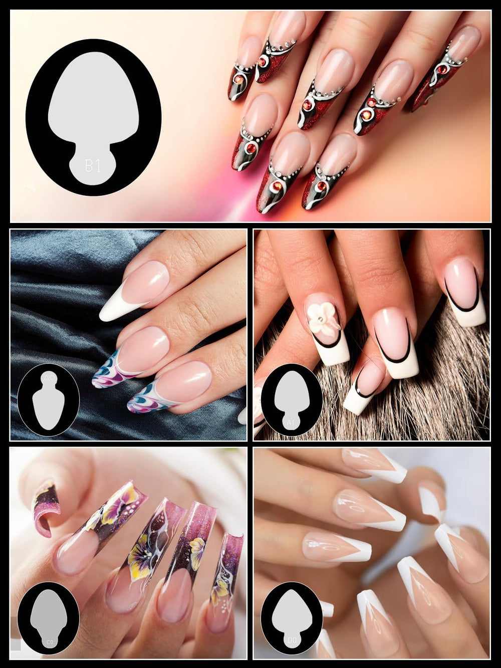 EBANKU array of different tip shapes showcasing variety for custom French looks