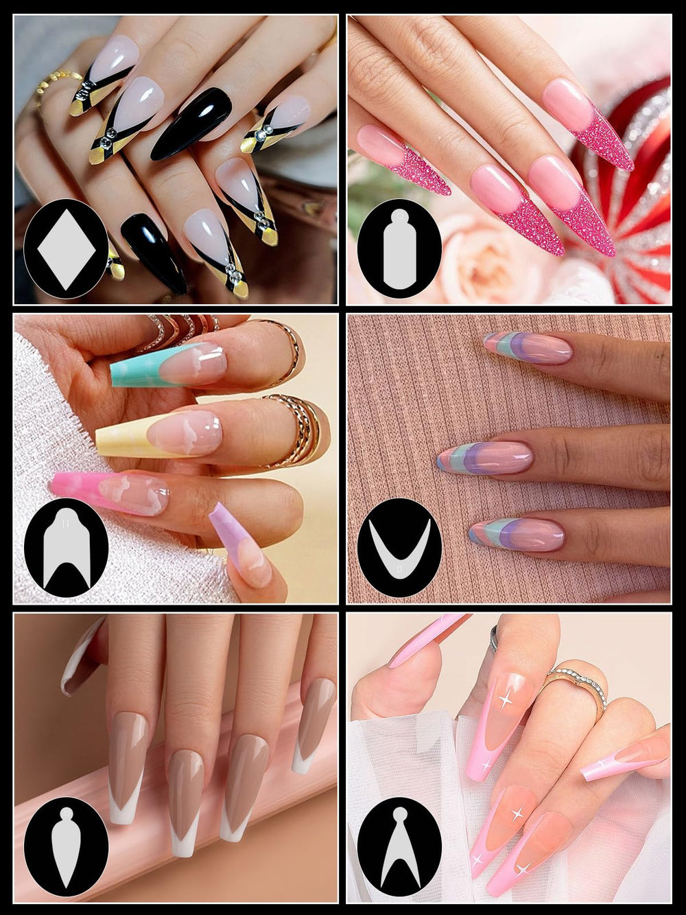 EBANKU display of almond oval and v-shape stickers offering style options