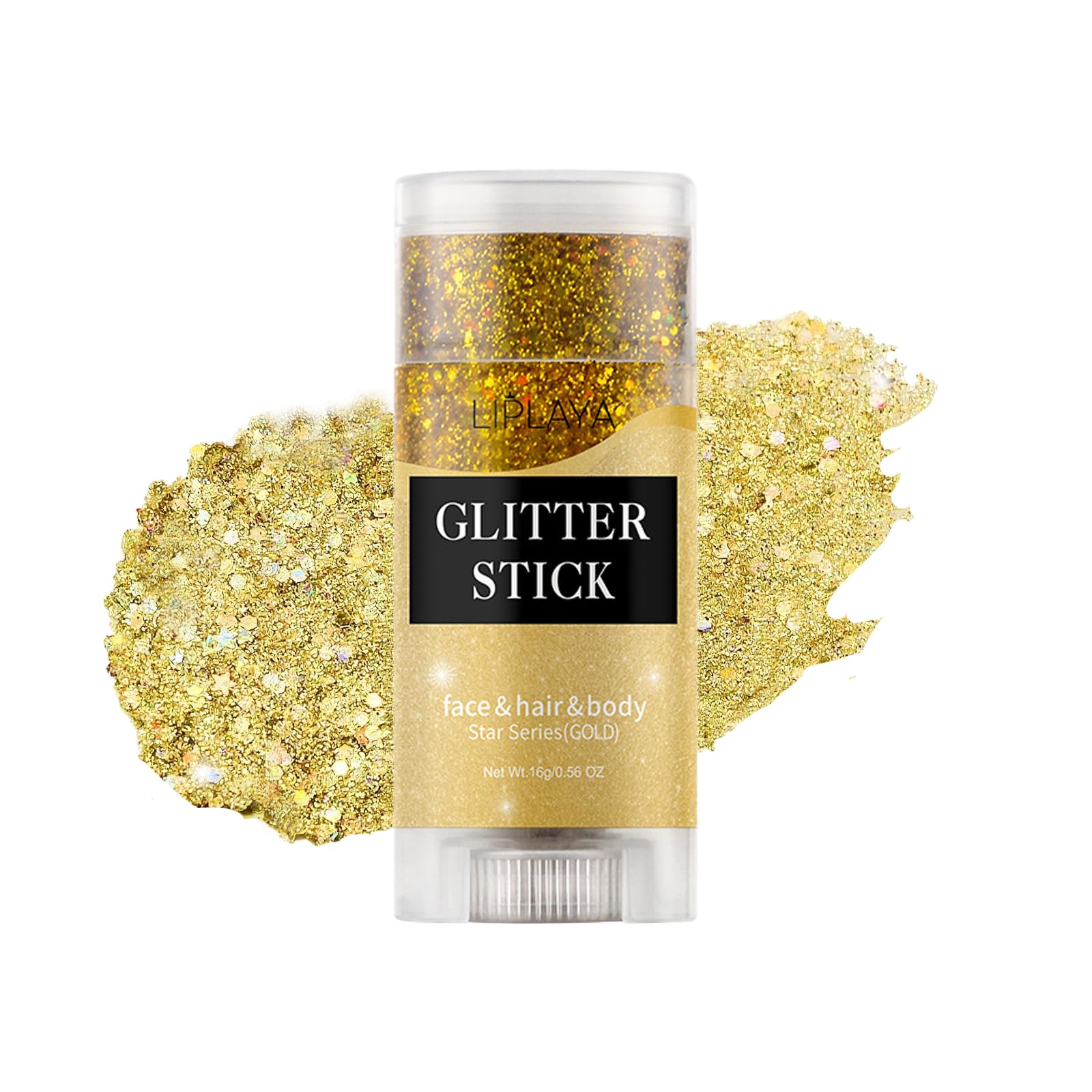 EBHDEH gold glitter stick front packaging showing portability and shine
