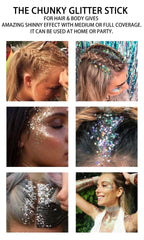 EBHDEH glitter stick applied to cheekbone for instant festival highlight