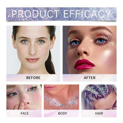 EBHDEH glitter streak in hair parting adding iridescent stage-ready shine