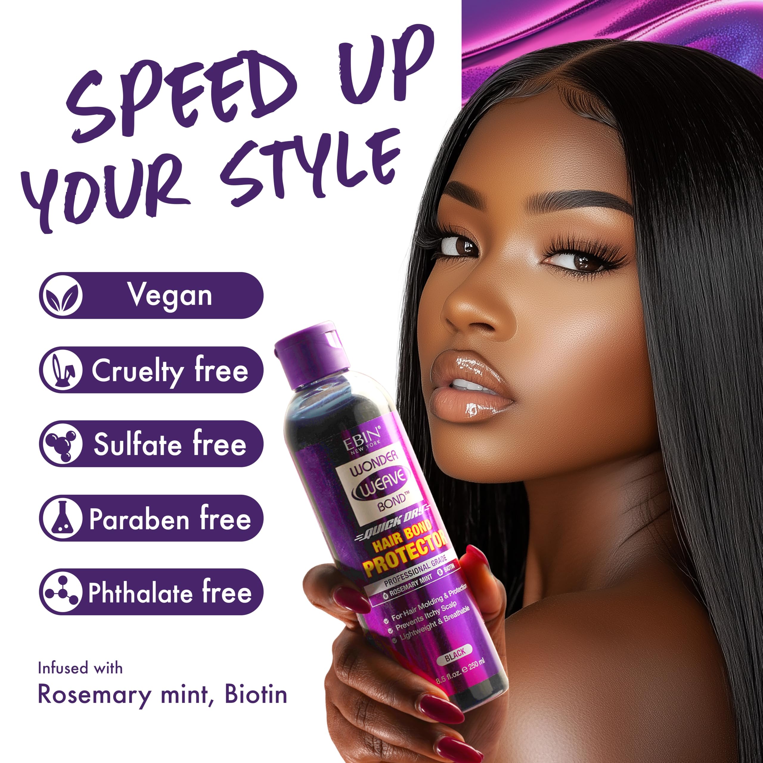 EBIN NEW YORK protector applied under a quick weave cap showing discreet blending