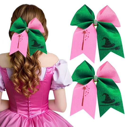 eboOzone front view of packaged pink and green witch bow set for gifting