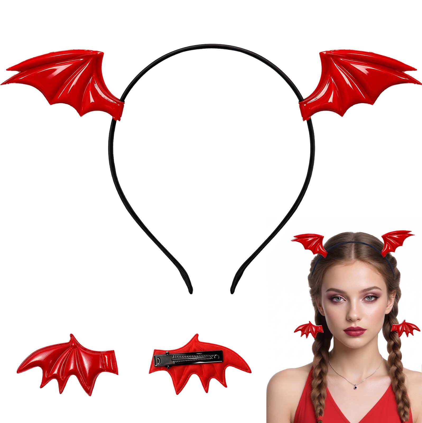 eboозone red dragon wings headband front view showing bold silhouette and instant costume impact
