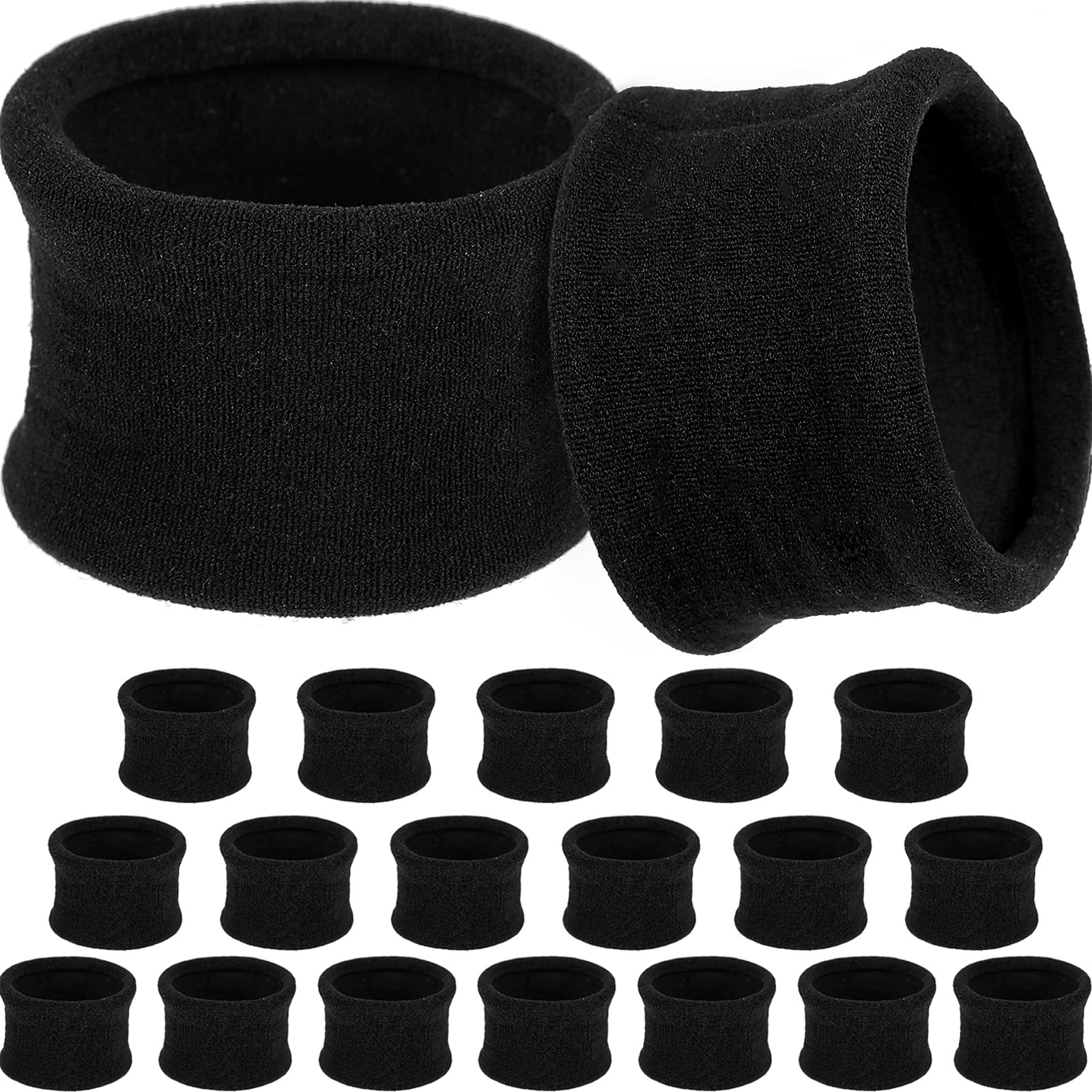 EBOOT front pack of 20 black cotton hair ties showing quantity and size benefits