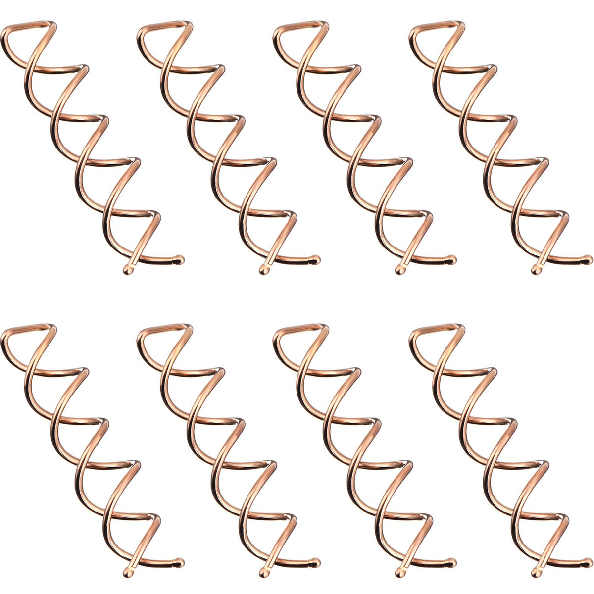EBOOT front pack of twenty rose gold spiral hair pins showing quantity and finish