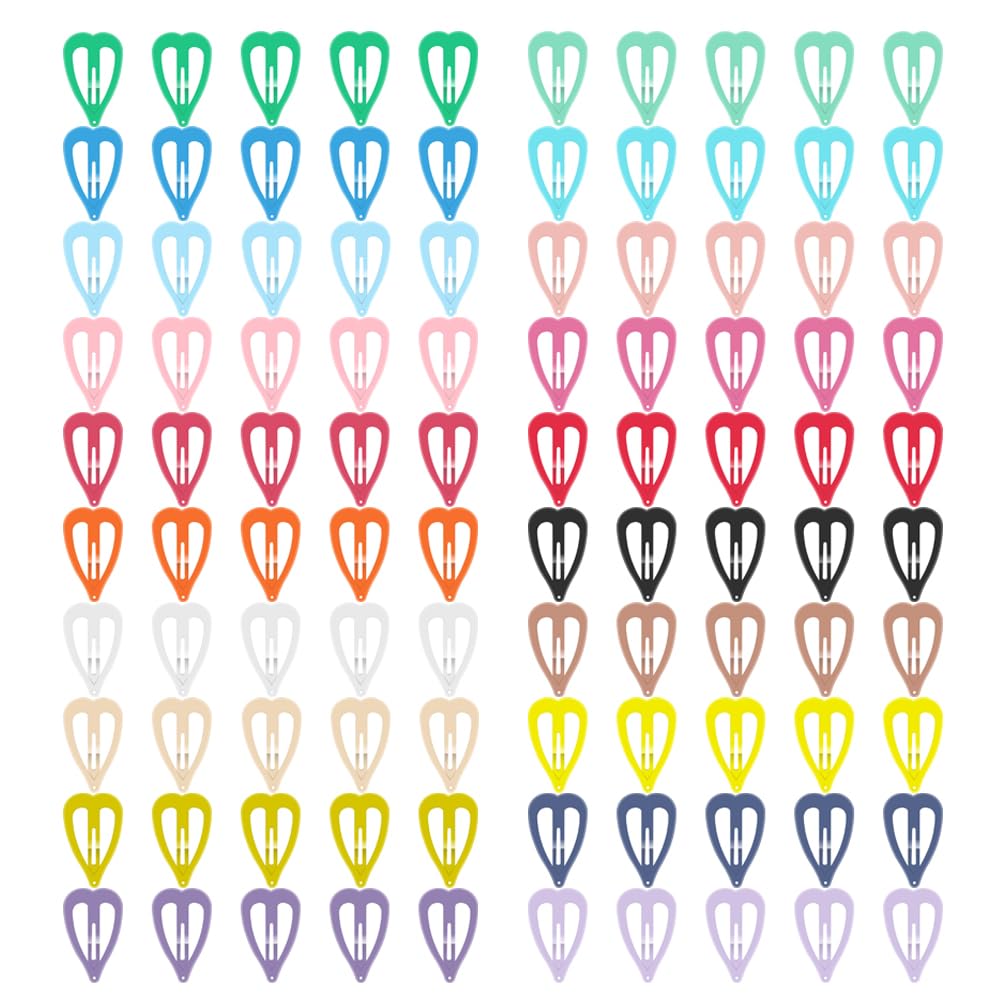 ECADY front pack of 100 heart snap hair clips showing colorful variety and convenience