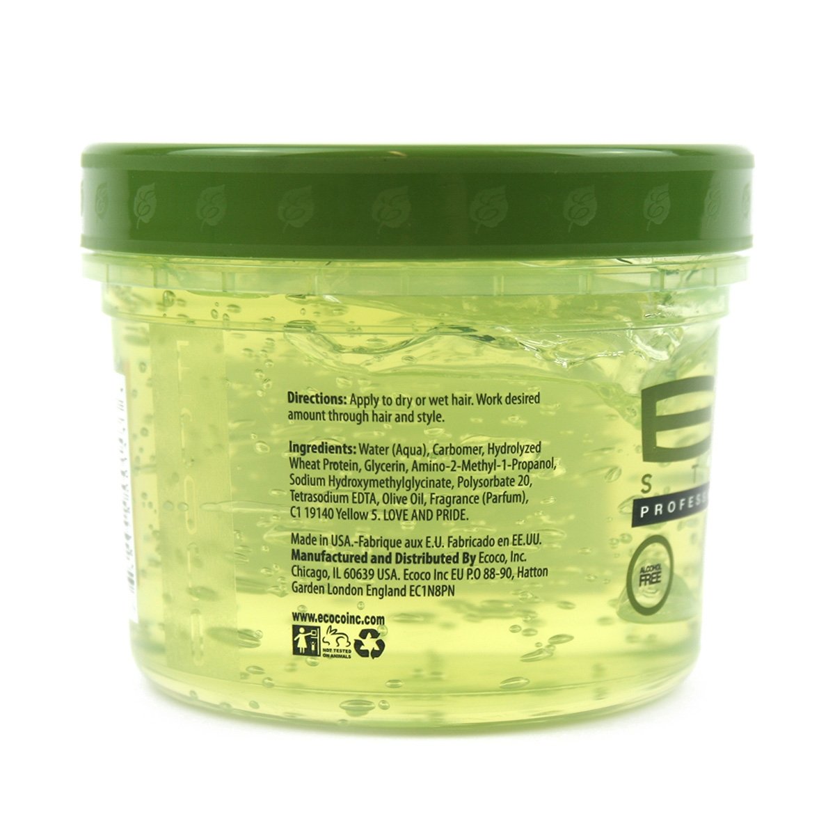 ECCO Eco Styler applied to hair edges demonstrating sleek hold and control