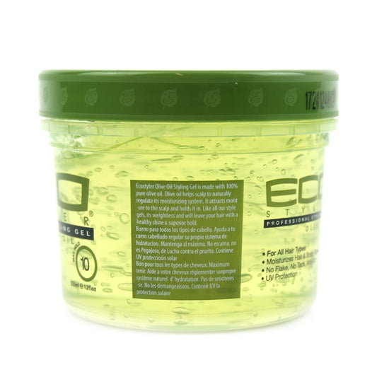 ECCO Eco Styler close-up texture of olive oil gel showcasing smooth shine