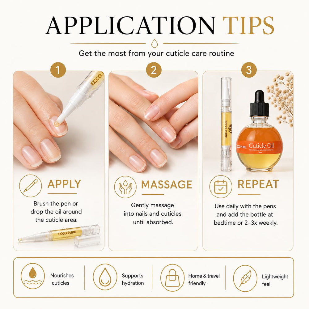 ECCO PURE pens inside handbag conveying travel-ready nail maintenance benefit