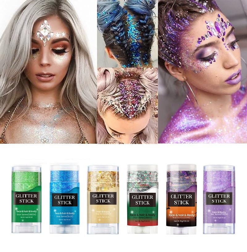 ECDMKF glitter stick blended along hairline for luminous festival effect