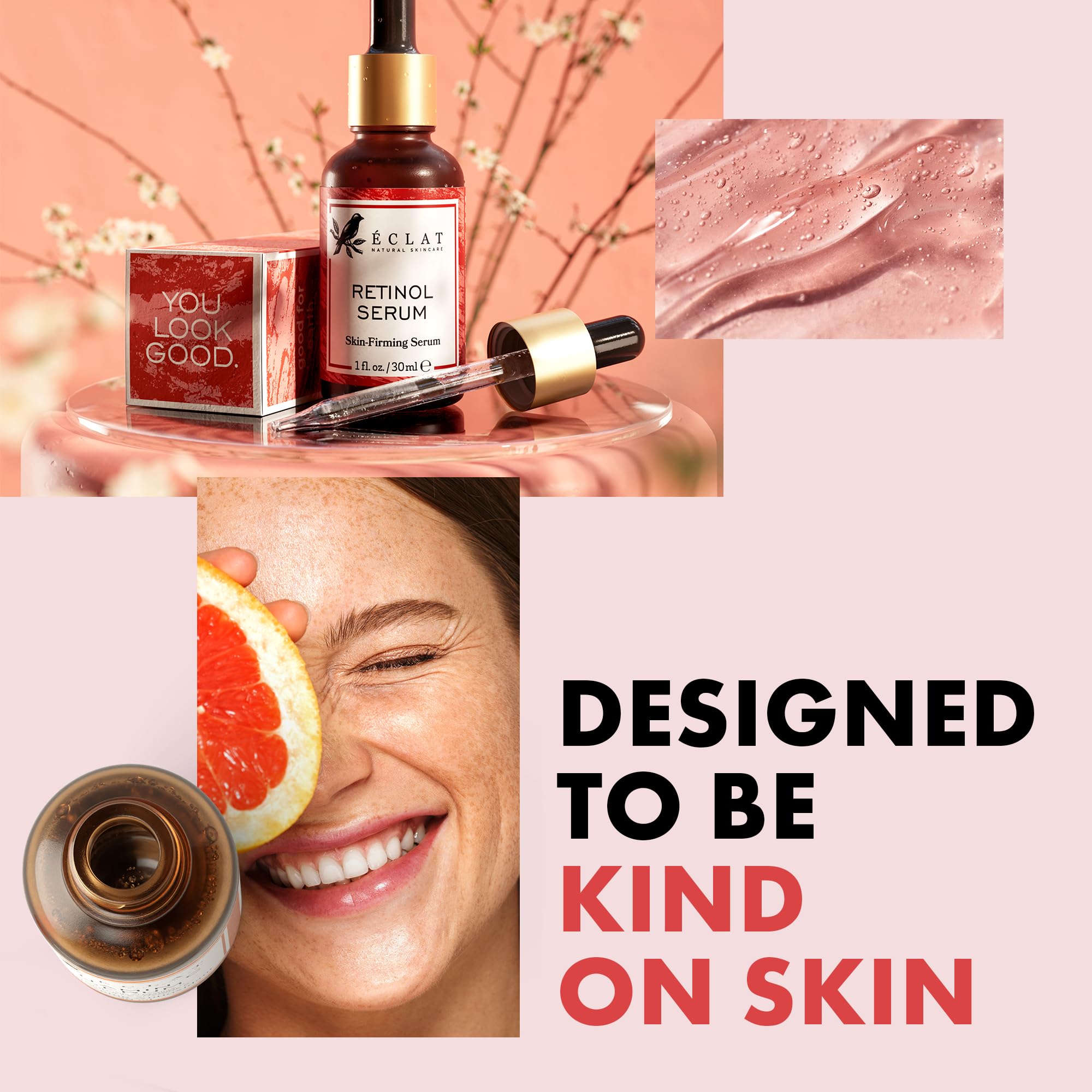 Eclat Skincare serum on vanity during evening routine, conveys soothing ritual benefit