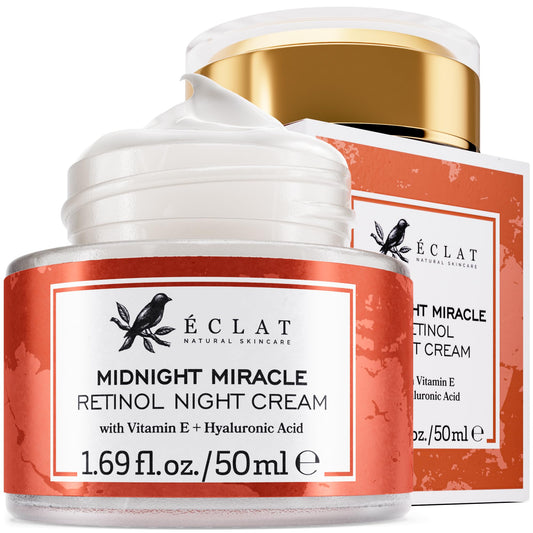 Eclat Skincare front jar showing clean packaging and nighttime moisturizer benefit