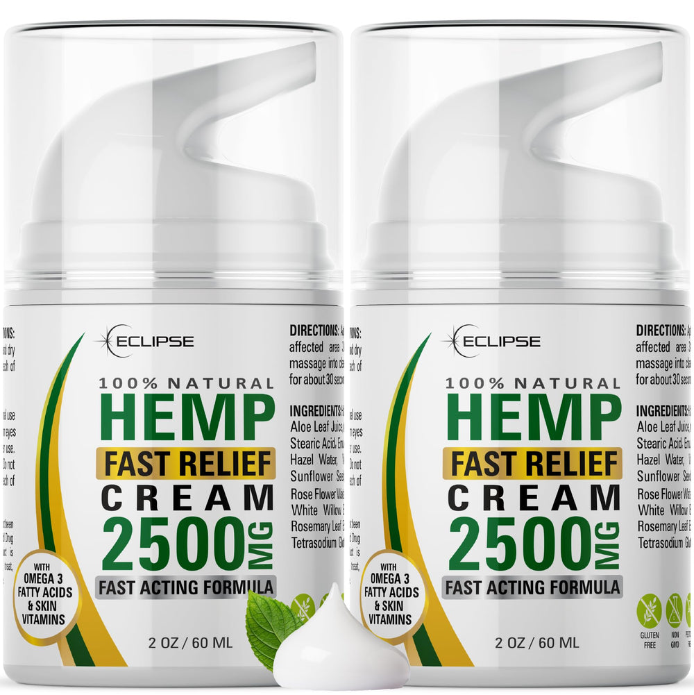 Eclipse Hemp cream front packaging showcasing clean label and 2-pack convenience