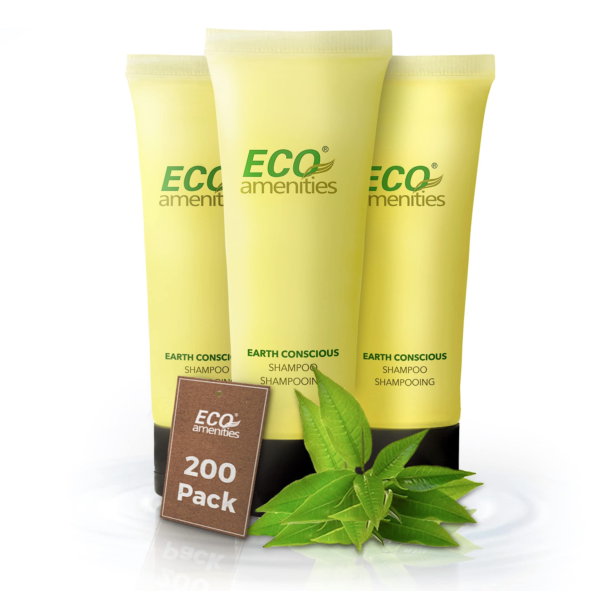 ECO amenities front pack showing 200 tubes and clear packaging, easy stock